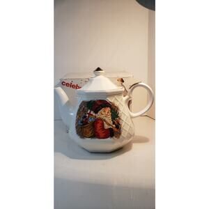 Celebrations Ltd Santa Christmas Teapot Ceramic Gold Trim with Box Made in Japan